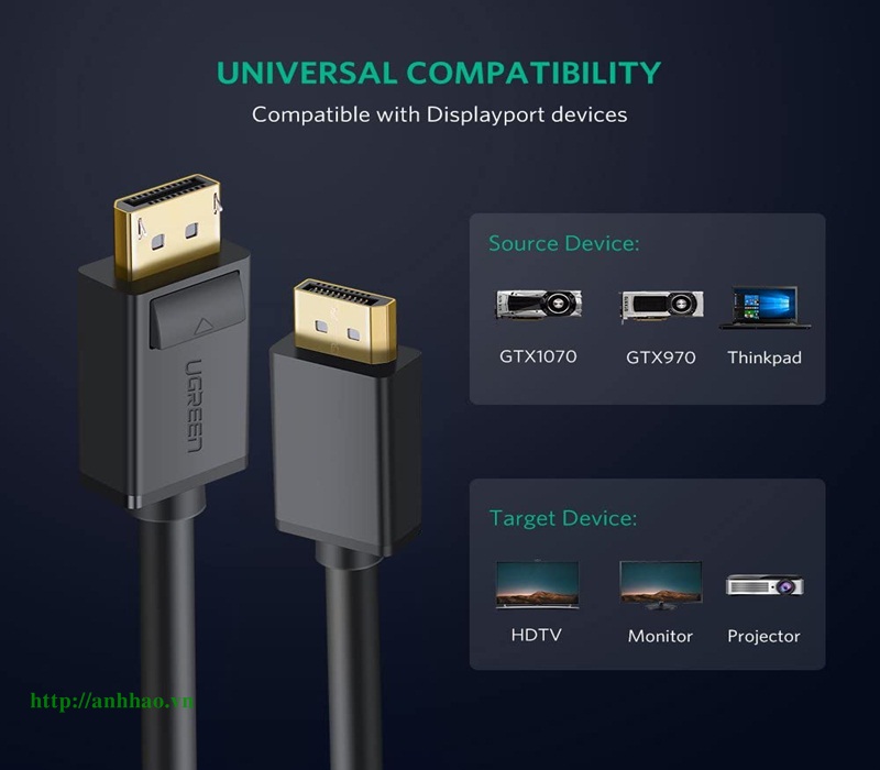 Cáp displayport to displayport dài 5m chính hãng ugreen 10213